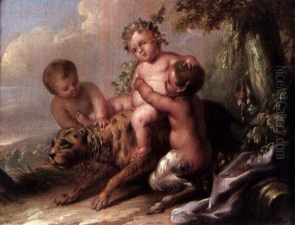 L'enfance De Bacchus Oil Painting by Charles Dominique Joseph Eisen