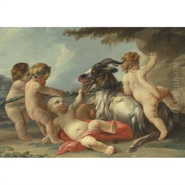 Putti Playing With A Goat by Charles Dominique Joseph Eisen