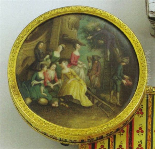 Scene Animee De Personnages De Cour Et De Jardiniers Oil Painting by Charles Dominique Joseph Eisen