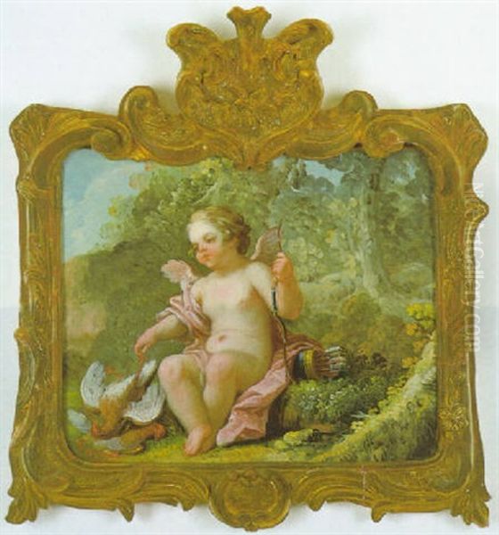 Ruhender Amor In Einer Waldlandschaft Oil Painting by Charles Dominique Joseph Eisen