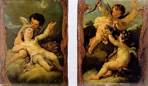 Putti Dans Un Encadrement Oil Painting by Charles Dominique Joseph Eisen