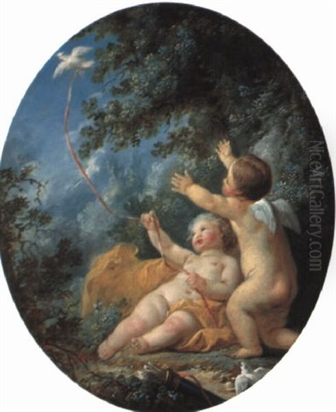 Amor Und Ein Putto Mit Einer Taube Oil Painting by Charles Dominique Joseph Eisen