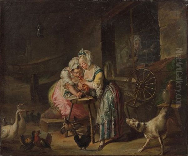 La Vieille Et Les Deux Servantes, D'apres La Fontaine Oil Painting by Francois Eisen