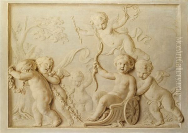 La Gloire De Cupidon (+ Putti Jouant A La Balancoire; Pair) Oil Painting by Francois Eisen