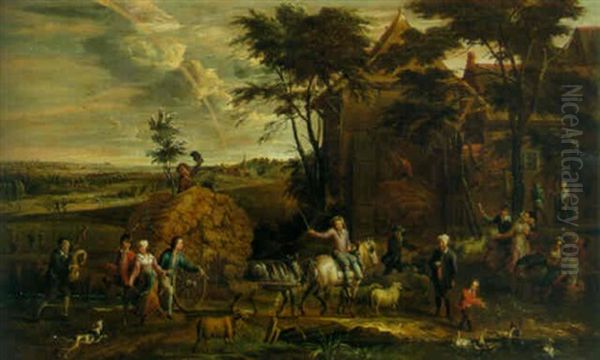 Peasants Returning To A Farmstead After The Harvest Oil Painting by Francois Eisen