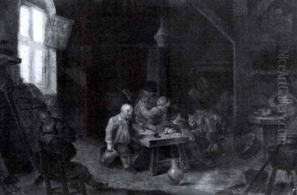 Tavern Scene With Boors Carousing Oil Painting by Francois Eisen