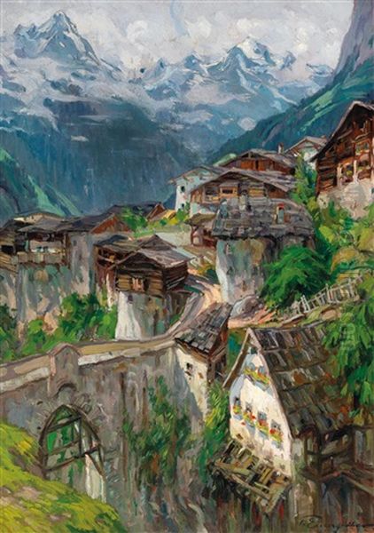 Grins Near Landeck In Tyrol Oil Painting by Felix Eisengraeber