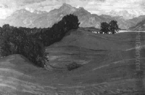 Bayererische Gebirgslandschaft Mit See Oil Painting by Felix Eisengraeber