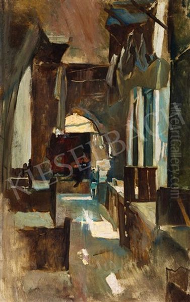 Arabian Cafe With A Boy Oil Painting by Ferencz Franz Eisenhut