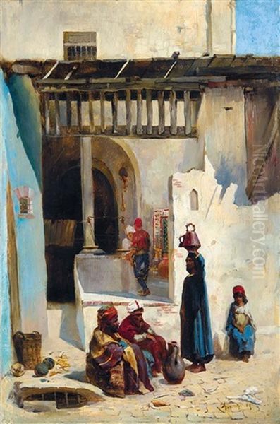 Arabic Scene Oil Painting by Ferencz Franz Eisenhut