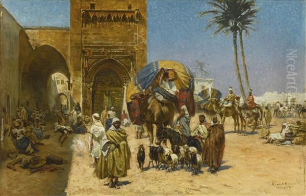 A Caravan Outside Of A Mosque Oil Painting by Ferencz Franz Eisenhut