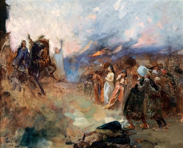 Eine Szene Von Der Belagerung Von Eger/ungarn Oil Painting by Ferencz Franz Eisenhut