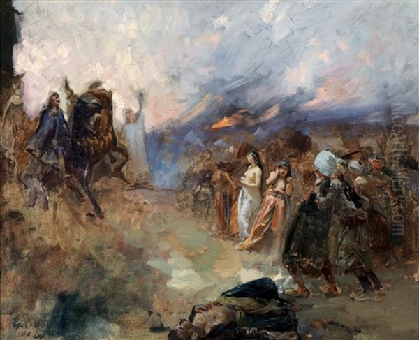 Eine Szene Von Der Belagerung Von Eger/ungarn Oil Painting by Ferencz Franz Eisenhut