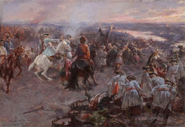 Battle Scene With Multiple Figures Oil Painting by Ferencz Franz Eisenhut