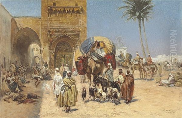 A Caravan Outside Of A Mosque Oil Painting by Ferencz Franz Eisenhut