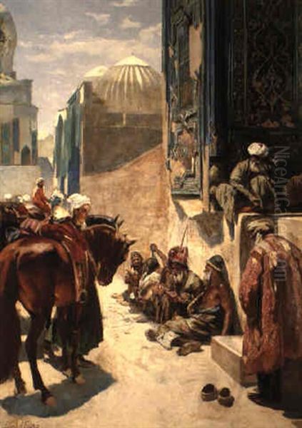 Gathering At A Mosque Oil Painting by Ferencz Franz Eisenhut