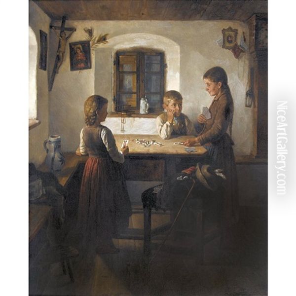 Das Kartenspiel Oil Painting by Richard Eisermann