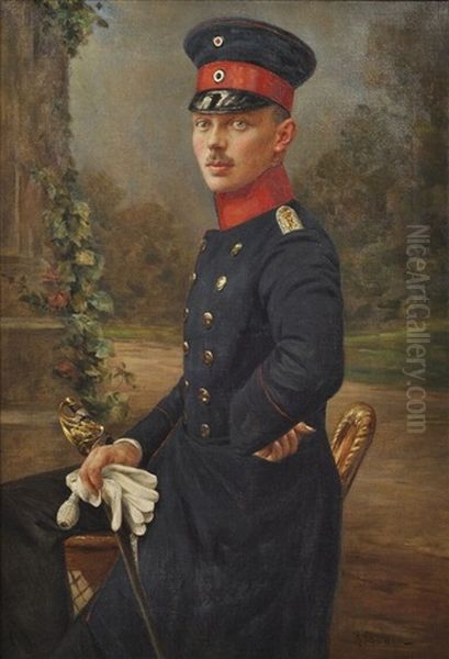 Bildnis Eines Jungen Offiziers In Preusischer Uniform Oil Painting by Richard Eisermann