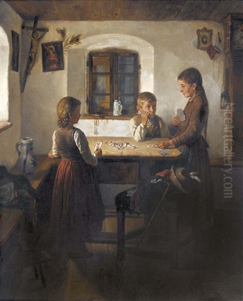 Das Kartenspiel Oil Painting by Richard Eisermann