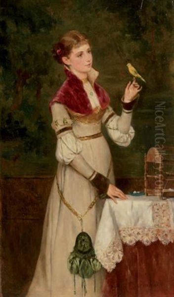 Jeune Femme Tenant Un Serin Oil Painting by Richard Eisermann