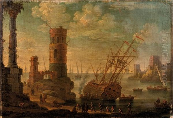 Scene De Chantier Naval Oil Painting by Johann Anton Eismann