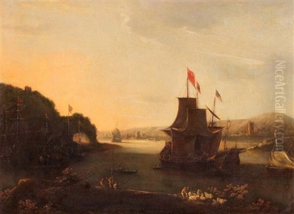 Voiliers Dans L'estuaire Oil Painting by Johann Anton Eismann