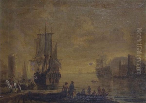 Entree D'un Port Oil Painting by Johann Anton Eismann