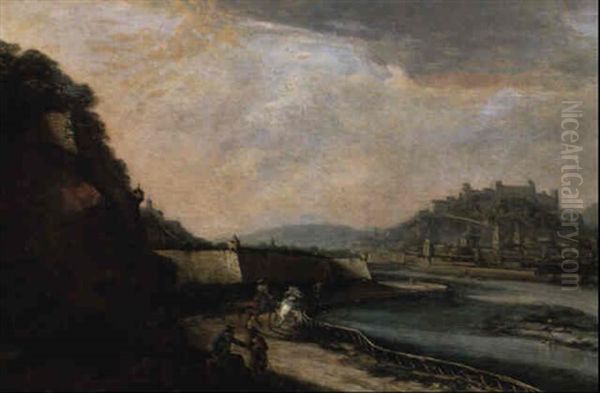 Blick Uber Die Salzach Auf Die Stadt Salzburg Oil Painting by Johann Anton Eismann