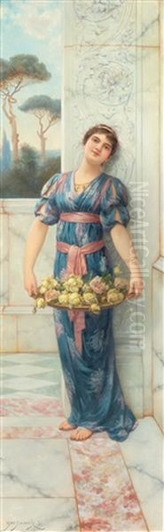 Allegory Of Spring With Roses On A Terrace Oil Painting by Emile Eisman-Semenowsky