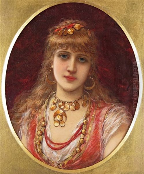 Portrait Of A Girl In Gypsy Costume Oil Painting by Emile Eisman-Semenowsky