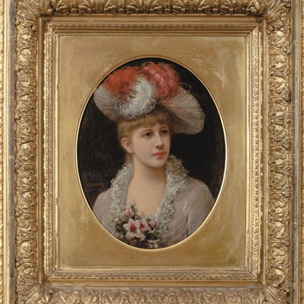 Young Woman In A Feathered Hat by Emile Eisman-Semenowsky