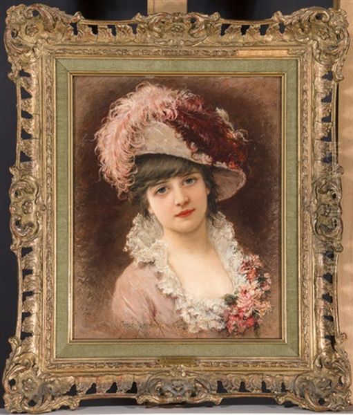 A Parisian Beauty Oil Painting by Emile Eisman-Semenowsky