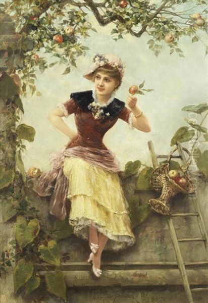 A Girl By An Apple Tree Oil Painting by Emile Eisman-Semenowsky