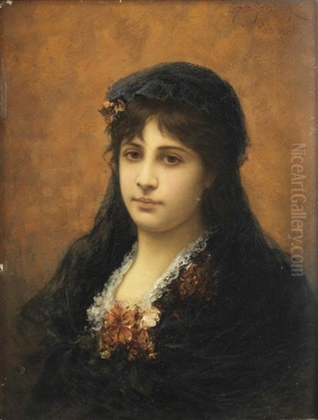 Portrait Of A Young Girl Oil Painting by Emile Eisman-Semenowsky