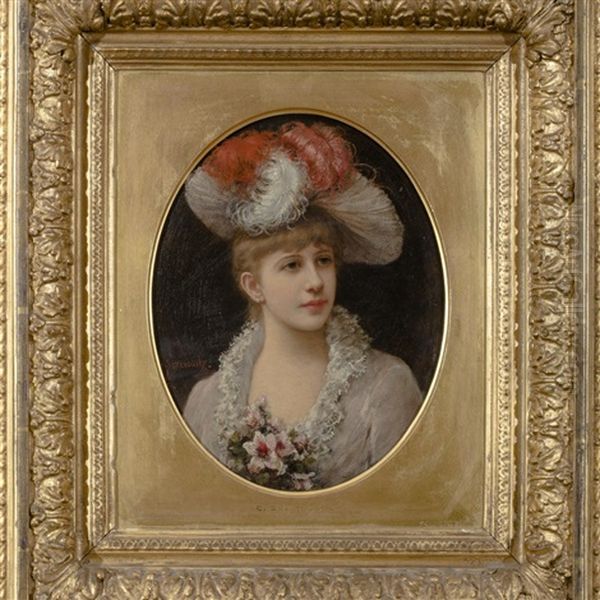 Young Woman In A Feathered Hat Oil Painting by Emile Eisman-Semenowsky