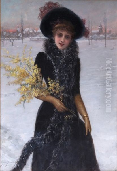 Elegante Aux Mimosas Oil Painting by Emile Eisman-Semenowsky