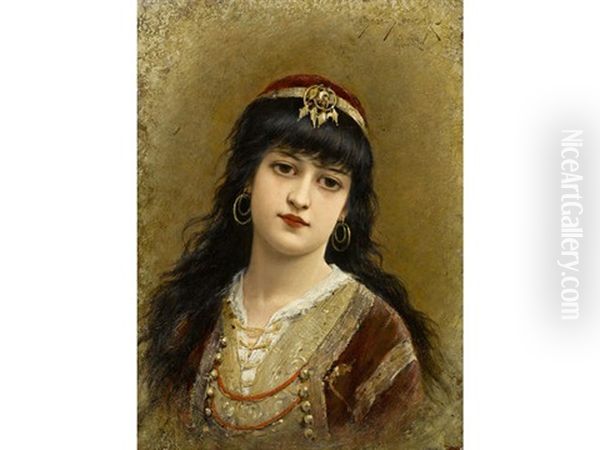 An Oriental Beauty Oil Painting by Emile Eisman-Semenowsky