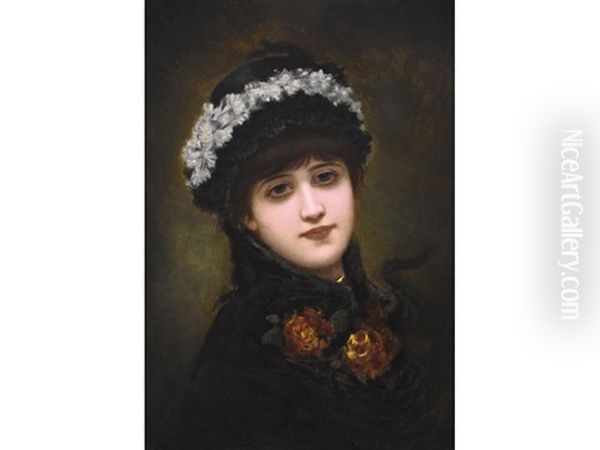 A Portrait Of A Girl In A Hat Oil Painting by Emile Eisman-Semenowsky