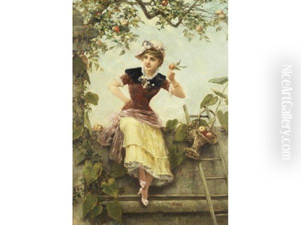 A Girl By An Apple Tree Oil Painting by Emile Eisman-Semenowsky