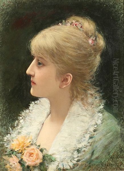 Portrait Of A Young Woman Oil Painting by Emile Eisman-Semenowsky