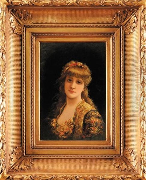 Portrait De Jeune Demoiselle Oil Painting by Emile Eisman-Semenowsky