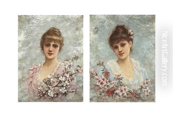 Maidens Of Spring (pair) Oil Painting by Emile Eisman-Semenowsky