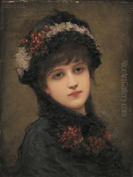 Portrait Of A Woman In Black Oil Painting by Emile Eisman-Semenowsky