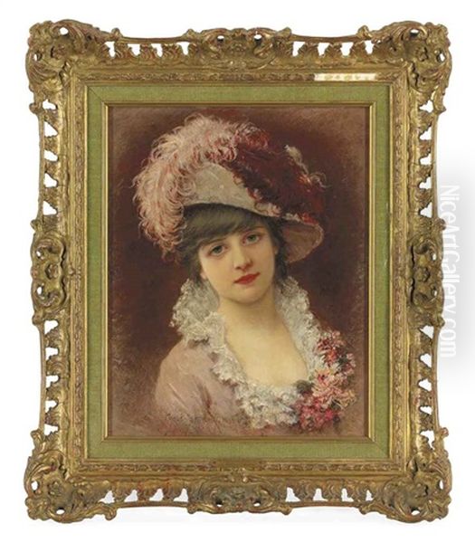 A Parisian Beauty Oil Painting by Emile Eisman-Semenowsky