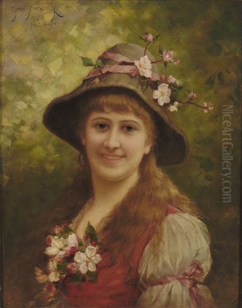 Portrait Einer Jungen Frau, Mit Apfelbluten Geschmuckt Oil Painting by Emile Eisman-Semenowsky