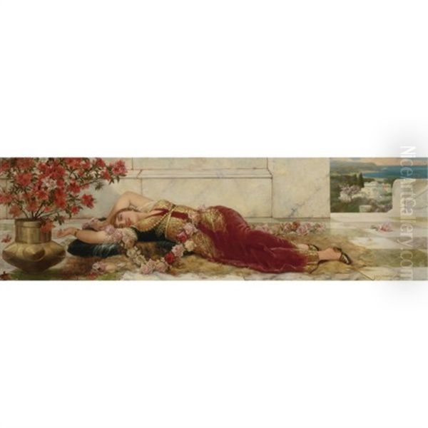 A Languid Harem Beauty Oil Painting by Emile Eisman-Semenowsky