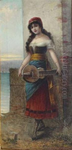 La Joueuse De Guitare Oil Painting by Emile Eisman-Semenowsky