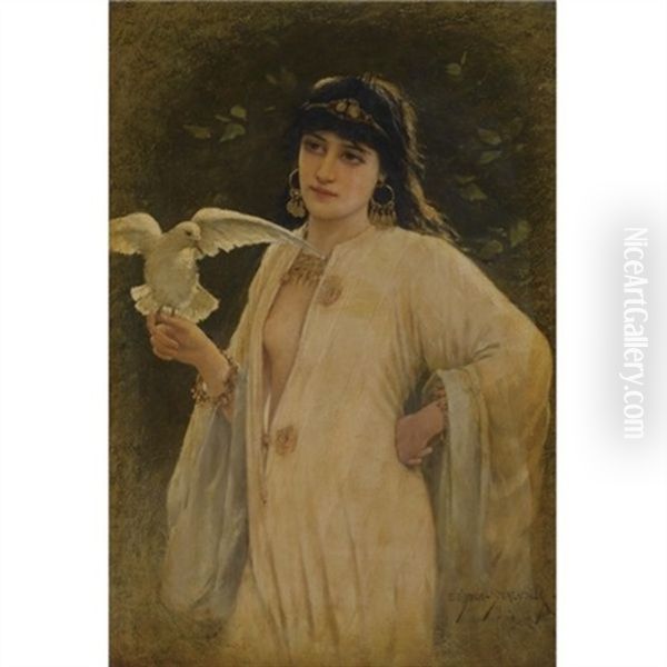 Girl Holding A Dove Oil Painting by Emile Eisman-Semenowsky