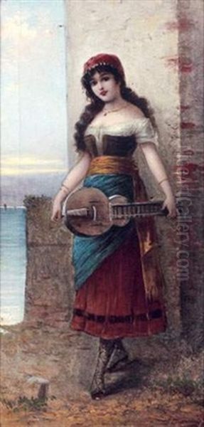 La Joueuse De Guitare Oil Painting by Emile Eisman-Semenowsky