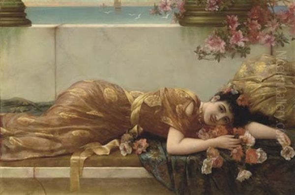 A Reclining Beauty Oil Painting by Emile Eisman-Semenowsky